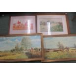 After F. G. Noble, two framed prints of hunting scenes, together with another hunting print after