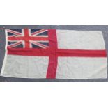 Royal Naval white ensign. 3ft x 5ft 8' apx. The vendor purchased the flag in Portsmouth 50 years