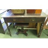 Two drawer mahogany painted hall table together with a painted stall and a five shelf open painted