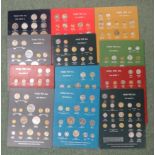 Twelve single sheet folders of world coins, part of the Food for All seties