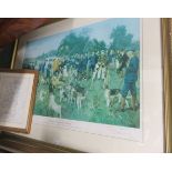 After Terrance Cuneo a signed print titled The Eastern Counties Otter Hounds, framed, along with