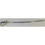 A German sabre blade 84 cms apx, single fuller 2/3 flat back. Black composite grip and white metal