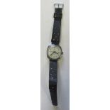 A vintage services wristwatch with date aperture and black leather strap