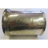 George I silver double scroll handled tankard, with engraved crest and monogram to the front,