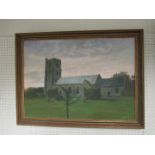 B. Hooper - oil on board of a church - signed and dated, 91, framed, 50cm x 70cm