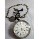 A silver open faced pocket watch marked KAY'S 'PERFECTION' LEVER to the dial. Engine turned