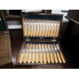 1 Oak canteen of bone handled cutlery together with a 12 piece bone handled fish set.