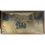 Large oil onboard of 1930's motor racing by Patrick Tuxford, 1975