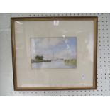 Watercolour of boat sailing on possibly the Norfolk broads by Beaknan together with a pastel still