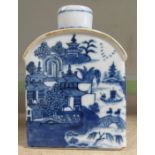 Blue and white oriental flask.