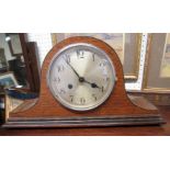 Oak cased mantel clock, silvered dial