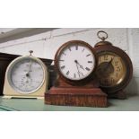 Victorian wooden cased alarm clock (A/F), small mantel clock, a vintage smiths timer and an