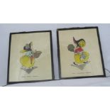 Two hand coloured drawings 'These Weekly Worries' and 'That Christmas Feeling' by I Wootten