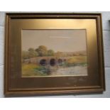 Watercolour of bridge over river by George Oyston