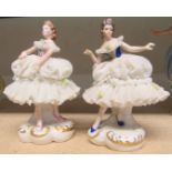 2 Dresden figurines with netted skirts.