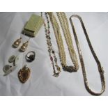 A collection of vintage jewellery to include gold plate and silver, mother of pearl cufflinks and