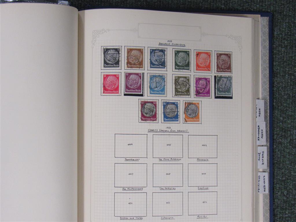 Stamp album of German interest containing stamps from 1872 to 1956, divided into date order, to