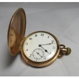 A 9ct gold cased hunter pocket watch, marked 9.375 to the inner case, case diameter 4.7cm. Gross