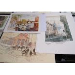 Various watercolours of Wiltshire scenes, 2 signed prints of Bristol scenes and several prints, 1