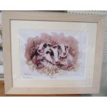 A signed watercolour 'Badger Cubs' by Alan Ward