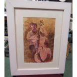 Signed watercolour of a cellist by Alan Ward