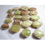 A collection of 19 trinket and pill boxes in various sizes, all with agate/chalcedony lids