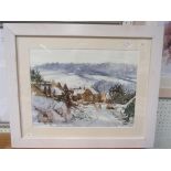 A signed watercolour of Snowshill, Gloucestershire by Alan Ward