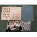 Two All World stamp albums with a box of loose stamps