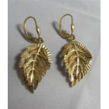 A pair of APRAS 14kt gold pierced leaf earring earrings with lever back fittings. Earring length 2.