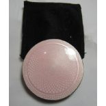 A silver and pink guilloche enamel mirror compact (no puff or powder) hallmarked for Birmingham