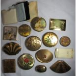 11 vintage mirror compacts to include art deco design and leather together with a pill pot and two