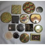 14 vintage mirrored compacts to include Yardley and Melissa, leather and tapestry.