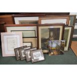 A collection of pictures to include two hunting prints, two unframed oils on board, four hand