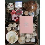 Two boxes of mixed items including Alfred Meakin medium and dinner plates, a Mayfair coffee set, a