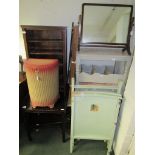 A collection of kitchen and bedroom furniture including a butler's tray and stand, bookshelves,