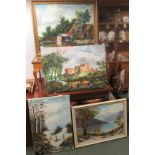 Four oils on canvas by Irene Cass of rural scenes