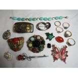 A small collection of vintage costume jewellery to include a memorial locket containing braided