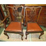 6 dining chairs and 2 carvers in Heppelwhite style with red leatherette upholstery