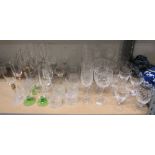 A quantity of assorted glassware including cut glass wine and champagne etc.