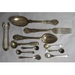 WITHDRAWN A collection of Victorian and later silver flatware to include salt spoons, weight 155g.