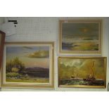 Three framed pictures of seascapes