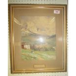 A framed Alpine watercolour scene by E Harrison Compton (1881-1960) signed 1922