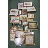 Two boxes of mixed frames pictures, prints, embroidery etc.