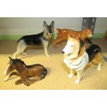 3 china dogs together with a Beswick foal