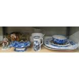A quantity of china including two large turkey platters, a Spode dish on pedestal, a large white