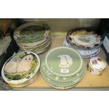 Royal Worcester Collector plates (12), 3 green Wedgwood plates, some Royal Worcester fruit