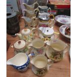 Alfred Meakin jugs, a Staffordshire jug together with other jugs and two teapots