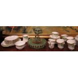 A Penton tea set together with an early 20th century frosted green glass, two tier decorative,