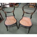 A pair of Victorian ebonised and mother of pearl inlaid balloon back bedroom chairs, circa 1870,