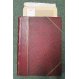 A large Victorian half leather bound scrap book with gilt tooled spine, some pages glued with a